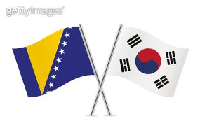 Bosnia and Herzegovina  and South Korea flags. Vector illustration.