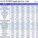 코스피/코스닥 주간상승/하락 탑20 (삼부토건, 사조산업, 하이드로리튬, 에이치이엠파마, 24/11/4~11/8)