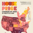 지도: 2024년 주별 미국 주택 가격 증가 이미지