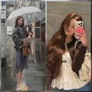 "머리숱 무슨 일이야" 장원영, 투명 우산 아래 꽉 찬 긴 생머리 가죽 재킷에 회색 스커트 이미지