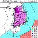 8월 9일(월요일) 06:00 현재 대한민국 날씨정보 및 기상특보 발표현황 (울릉도, 독도 포함) 이미지