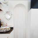 일산 커튼.층고 높은 매장 석고보드에 차르르 나비커튼 설치했어요.