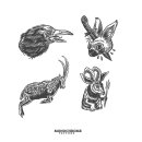 monochrome tattoos animals set 이미지