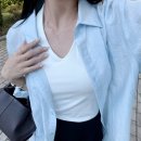 라이트오버 | [쭈언니x미쏘] 오버핏 시스루 셔츠 아이보리, 라이트블루 후기 (키작녀 착용샷/살안타셔츠)