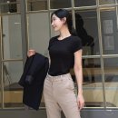 리앙카페 | 유플리앙 탄탄모달 슬림핏 반팔 노브라티 후기, 출근룩 가능한 캡내장 티셔츠 여성 코디