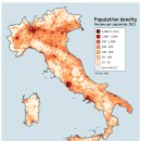 남북 경제력은 심하지만, 인구밀도는 별 차이안나!!! - 이탈리아 인구밀도 지도 이미지