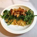 냉파스타 베이컨 깻잎 들기름 파스타 만들기 이미지