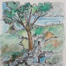 연필스케치와 꽃그림 이미지