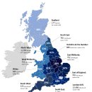 영국 인구 밀도 지도 - 런던!!! 구성국 수도!!! 맨체스터!!! 버밍엄!!! 이미지