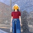 화인링크주 | 6월 50대여성외출룩 탑텐 메리노 반팔니트 헬리꽁땡 치마바지데님 지쎄 마고플랫 슈즈 프리키노멀...