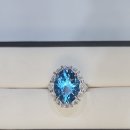 앵글드 | 천연 스위스 블루 토파즈 커스텀 컷 앵글드 헤일로 링 14K 화이트 골드 세팅 후기💍