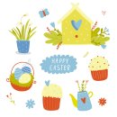 happy easter vector set with bunny 이미지