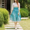 꽃닮 생활한복 후기 - 철릭원피스, 청록 허리치마