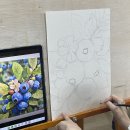 [상시모집] 수채화반 수업모습 (2025.09.23.화) - 블루베리, 폭포, 해바라기, 캘리그라피, 동네가게 등 이미지