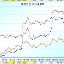 대한전선 주가와 신주인수권 등락률 비교 이미지