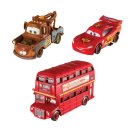 Cars 2 Collector Double Decker Bus, Mater, and Lightning McQueen Vehicle 3-Pack 이미지