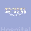병원/의료법인 개업 및 폐업 현황 (2026년 3월 4주차)