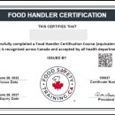 ＜필수교육＞Food Handler & Smart Serve자격증 시험안내! 이미지