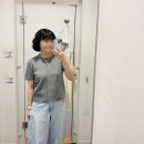 강남-155 | 유니클로 스캘럽크루넥가디건 반팔 그레이 라지 키155 실제착용후기