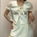 여자 레이어드 치마바지 랩 스커트 오버듀플레어 자카드 블라우스 코디