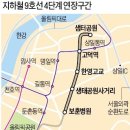 서울 지하철9호선 노선도+샘터공원(고덕강일1지구) 연장(4단계)노선도 이미지