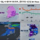 내일, 비 내리며 더위 꺽여 ~~~ 중부 지방 시간 당 30~70mm 이미지