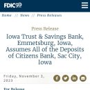 미국 은행 파산 재발–FIDC, 아이오아주 시티즌스 뱅크 폐쇄 명령(feat. 비트코인) 이미지