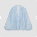 스카이블루 | 자라 로맨틱 러플 브이넥 블라우스 스카이 블루 코디 후기