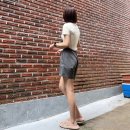 20대 여자 반바지 브랜드 추천 인스테이 스텝쇼츠 그레이 나일론 반바지 착샷 코디 후기