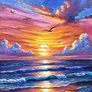 바닷가 풍경 | 파로아트&amp;디자인 성인 미술 취미반, 바닷가 풍경 아크릴화