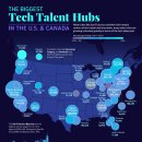 미국과 캐나다에서 가장 큰 기술 인재 허브 매핑 이미지