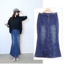 주영세탁 | 봄·가을 필수템 청치마! 슬림핏 레그라인 완성! 고급 워싱 편한 스판 데님 롱 데님 스커트 코디 추천...