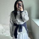 스트라이프 티셔츠 코디! 엽페 오버 스트라이프 티셔츠 그레이 (yuppe)
