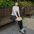 여성 봄 브이넥니트 코디 크레마비 슬림핏 페일그레이 후기