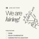Open Positions: Cook, Marketing Coordinator, Administrative assistant 이미지