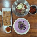 태조면옥 | 바게트, 베이컨에그, 미니 초코파이 말차 / 메르밀진미집 자색고구마콩국수, 비빔소바, 김치메밀전병 후기