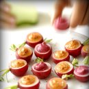 radish with red pepper-yogurt-basil and beetroot-potato-mayonnaise cream 이미지