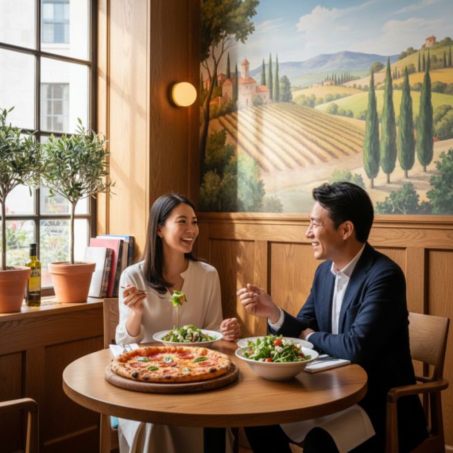 이탈리안 레스토랑의 비밀 병기: 피자샐러드 벽화벽지로 완성하는 특별한 다이닝 경험